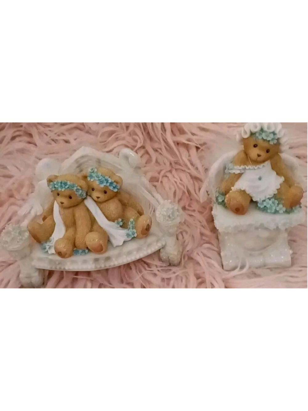 Cherished Teddies Angels, Chantel & Fawn, Willow, With pedestal & Bench 4 Pieces